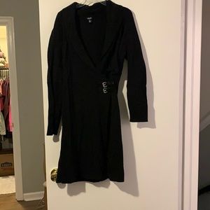 Large Chaps Black Crossover Sweater Dress